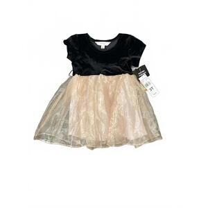 NWT 52seven Littles Toddler Girls' Black Velvet and Beige Organza Dress 3T